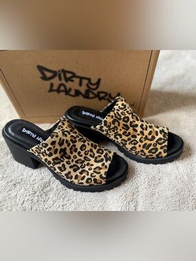 Dirty Laundry Leopard Print Mule  Women Size 8 Chunky Platform Slide Shoes